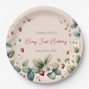 Roze Custom Berry Eerste Verjaardag Papieren Bordje