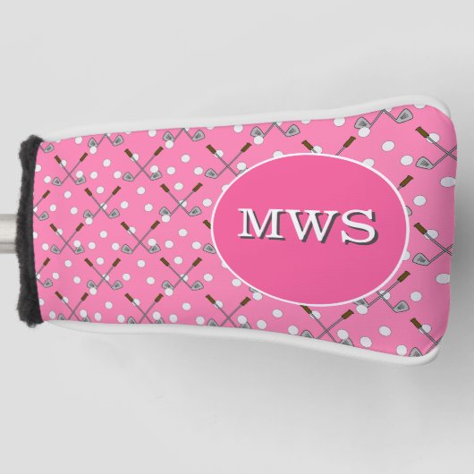 Roze Custom Monogram Golf Putter Head Hoesje Golfheadcover (Voorkant)