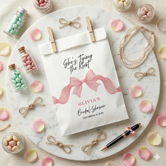 Roze Cute Bow Zij Knoopt de Knoop Bruidsuitnodigin Bedankzakje