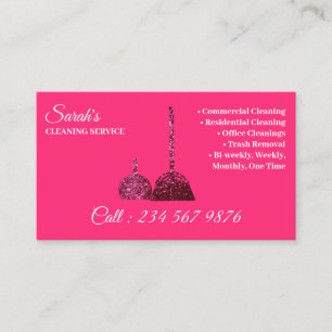Roze Cute Bright Cleaning Service Janitorial Visitekaartje