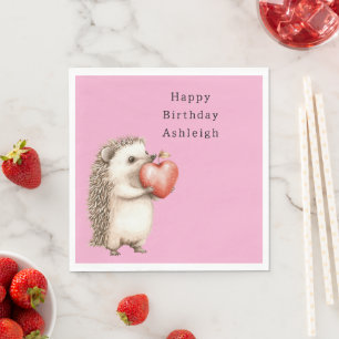 Roze Cute Egeltje Hart Dieren Verjaardag Servet