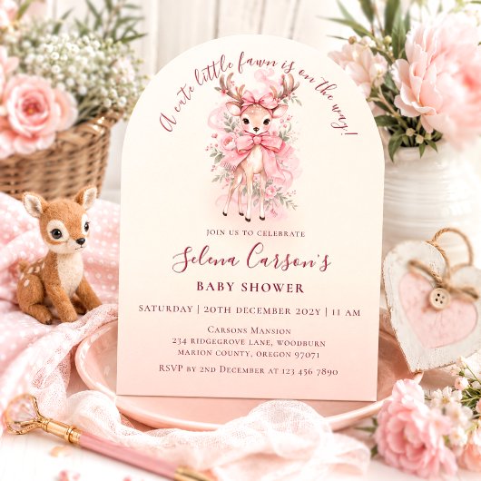 Roze Cute Fawn Baby Shower (Meisje) Uitnodiging