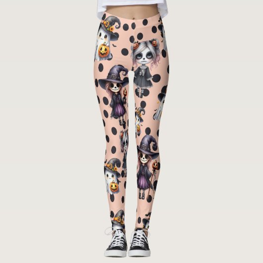 Roze Cute Halloween Leggings (Voorkant)