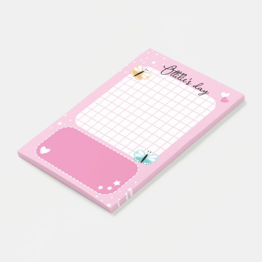 Roze Cute Harten Sterren Vlinders Naam Toevoegen Post-it® Notes (Schuin)