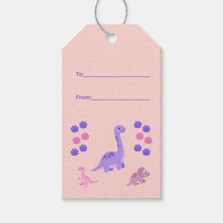 Roze Cute Meisje Dinosaur Verjaardag Cadeautags Cadeaulabel
