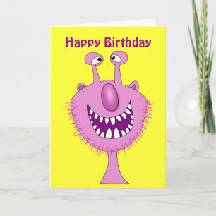 Roze Cute Monster Happy Birthday-kaart Kaart