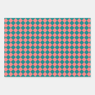 Roze cyaan checker diamantpatroon inpakpapier vel