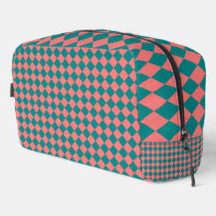 Roze Cyaan Checker Diamond Patroon Toilettas Toilettasje