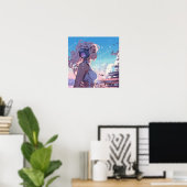 Roze Cyber Meisje - Manga Stijl Poster (Thuiskantoor)