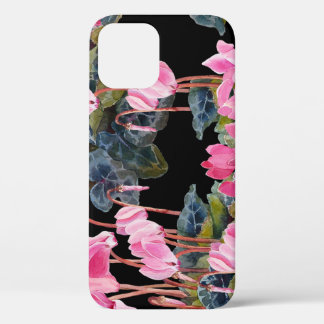 Roze Cyclamen: donkere bloemige Waterverf iPhone 12 Hoesje