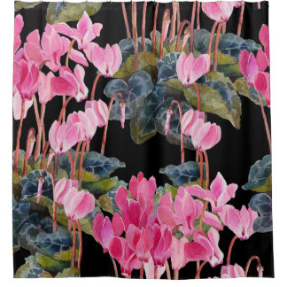 Roze Cyclamen: donkere bloemige Waterverf Douchegordijn