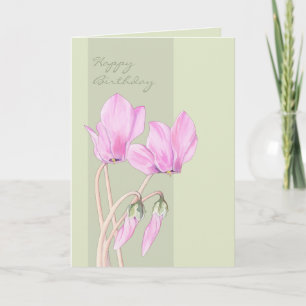 Roze Cyclamens green Birthday Card Kaart