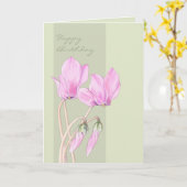 Roze Cyclamens groene Verjaardag Kaart (Gele Bloem)