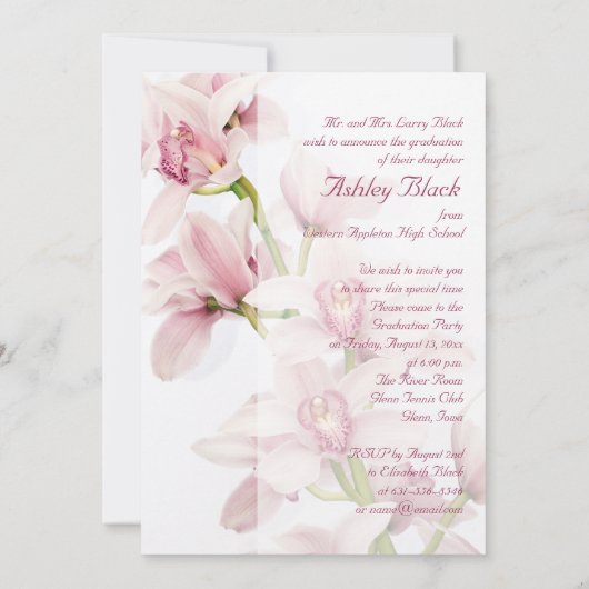 Roze Cymbidium Orchid Foto Afstuderen Uitnodiging (Achterkant)