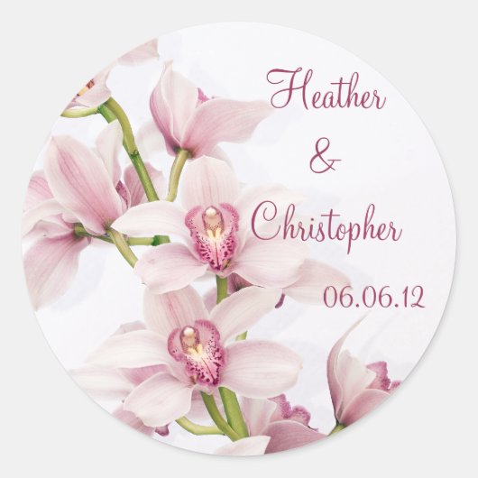 Roze Cymbidium Orchidee Bruiloft Stickers (Voorkant)