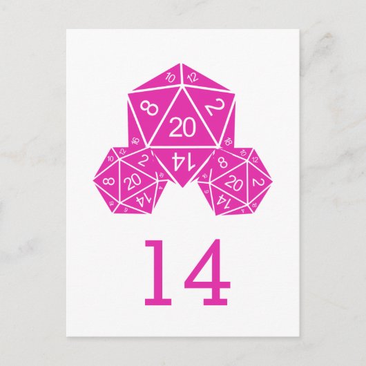 Roze D20-desktop tabelnummer Briefkaart (Voorkant)