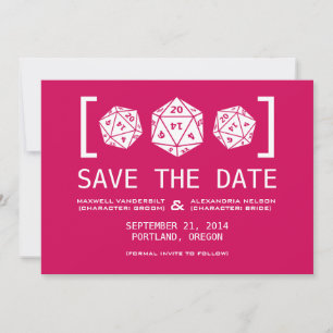 Roze D20 Dobbelsteen Gamer Sava de Datum Uitnodigi Save The Date