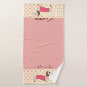 Roze dachshund Towel Gepersonaliseerd Doxie Towel Badhanddoek