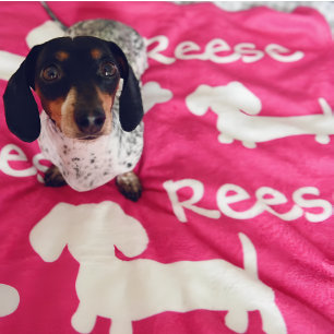 Roze Dachshund Wiener Hondendeken Naam aanpassen Fleece Deken