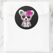 Roze Dag van de Dode Suikerschedel Beer Zwart Ronde Sticker (Tas)