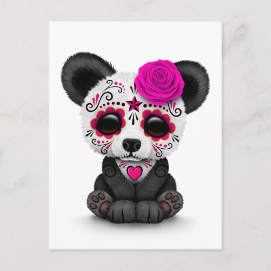 Roze dag van de dode suikerschedel Panda op wit Briefkaart (Voorkant)