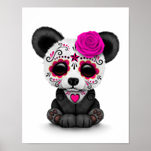 Roze dag van de dode suikerschedel Panda op wit Poster