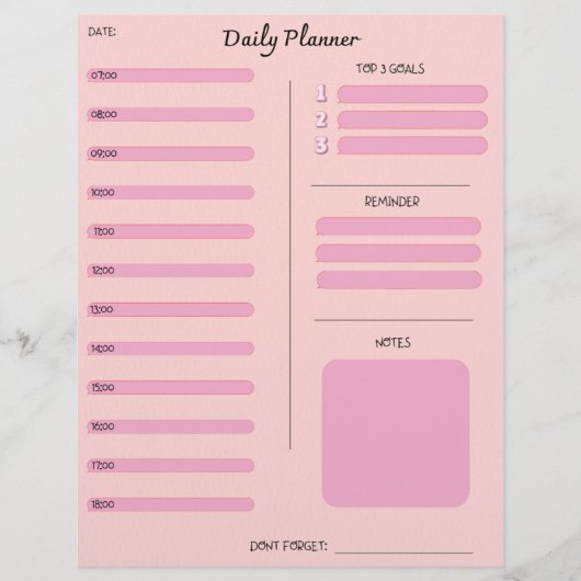 Roze Dagelijkse Planner Briefhoofd (Voorkant)
