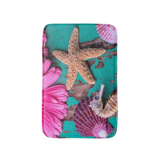 Roze dagen en zeepaardjes met zeepstaarten badmat (Voorkant Verticaal)