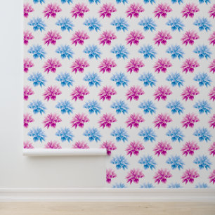 Roze dahlia, blauwe dahla, bloemmotief, bloemen behang