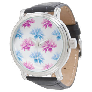 Roze Dahlia, Blauwe Dahla, Bloemmotief, Bloemen Horloge