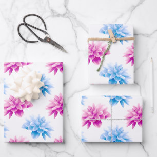 Roze Dahlia, Blauwe Dahla, Bloemmotief, Bloemen Inpakpapier Vel