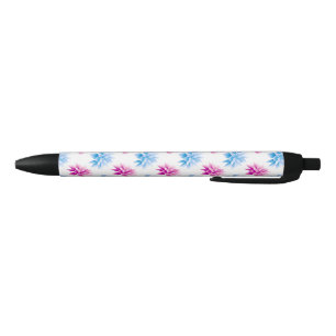 Roze dahlia, blauwe dahla, bloemmotief, bloemen zwarte inkt pen