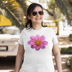 Roze dahlia bloem met geel centrum t-shirt