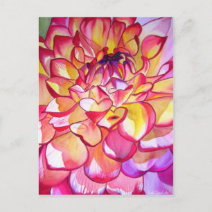 Roze Dahlia bloem waterverf fijn kunst Briefkaart