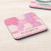 Roze dahlia bloemen, bloemenpatroon, Jouw naam Bier Onderzetter (Linkerzijde)