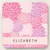 Roze dahlia bloemen, bloemenpatroon, Jouw naam Bier Onderzetter (Voorkant)