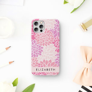 Roze dahlia bloemen, bloemenpatroon, Jouw naam iPhone 12 Pro Hoesje