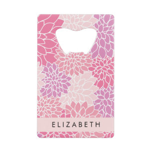 Roze dahlia bloemen, bloemenpatroon, Jouw naam Kredietkaart Flessenopener