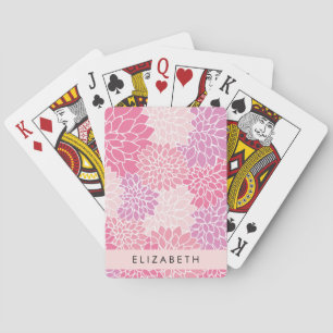 Roze dahlia bloemen, bloemenpatroon, Jouw naam Pokerkaarten