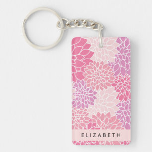 Roze dahlia bloemen, bloemenpatroon, Jouw naam Sleutelhanger