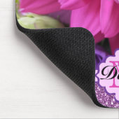 Roze Dahlia Bloemen Paarse Glitter Bloemen Naam Muismat (Hoek)