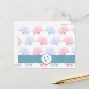 Roze Dahlia, Blue Dahlia, Flowers, Monogram Briefkaart