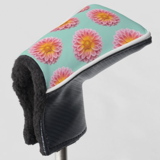 Roze Dahlia en dauwdruppels Golfheadcover (3/4 voorkant)