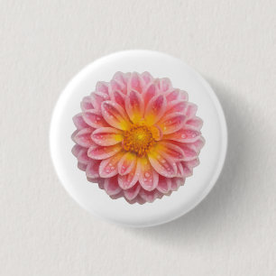 Roze Dahlia en dauwdruppels Ronde Button 3,2 Cm