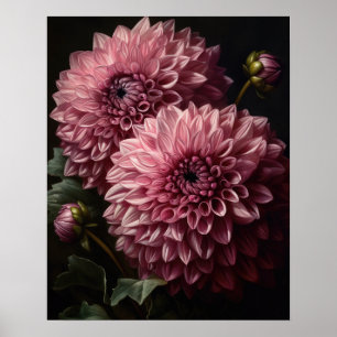 Roze Dahlia Flowers Art Print Poster