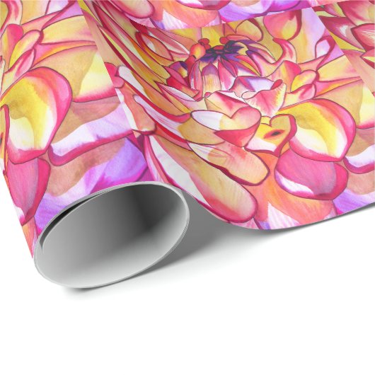 Roze Dahlia waterverf fijne kunst Cadeaupapier (Rol Hoek)