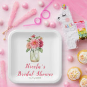 Roze Dahlias Mason Jar Bruidsmeisjesfeest Papieren Bordje (Feest)