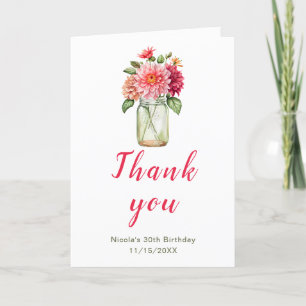 Roze Dahlias Mason Jar Verjaardagsfeest Bedankkaart