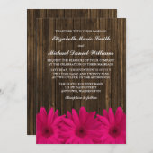 Roze Daisies Barn Wood Wedding Kaart (Voorkant / Achterkant)