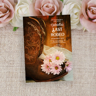 Roze Daisies Boots Last Rodeo Bachelorette Party Kaart